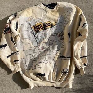 Vintage 90s civil war all over print sweatshirt vintage America map gun riffle